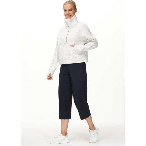 Womens Half-Zip Fleece Pullover Small Stand Collar Pockets Casual Warm - Picture 6 of 7